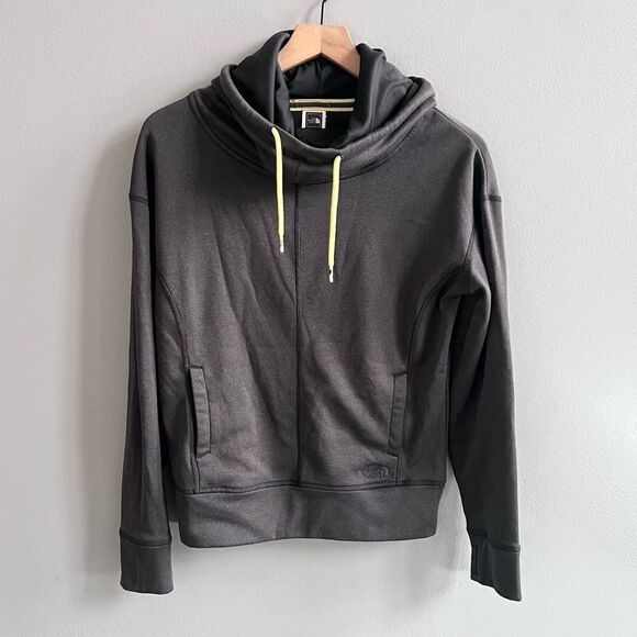 The North Face Lanna Funnel Neck Hoodie Charcoal Gray Lime Green Hood Strings S - Picture 2 of 10